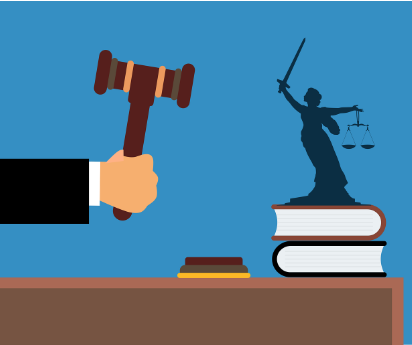 법원을 상징하는 동상과 의사봉