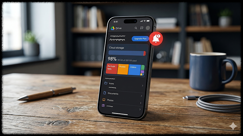 클라우드 저장공간이 가득 차서 업로드가 안 되는 모습