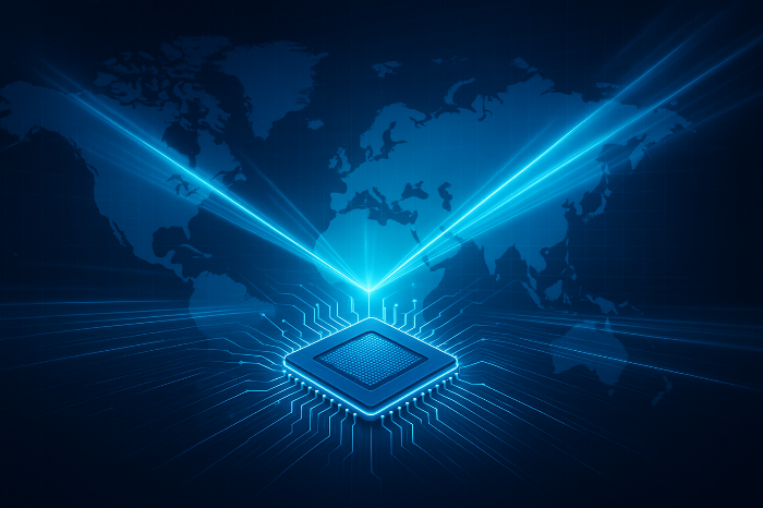 6G 기술의 융합을 상징하는 글로벌 데이터 지도