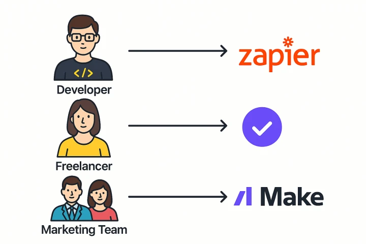 Zapier와 Make 추천 사용자 유형 비교표