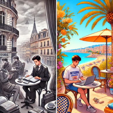 프랑스 북부와 남부에서 어학연수하는 모습의 반반 사진