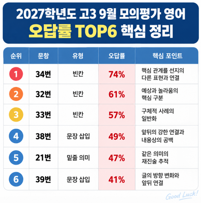 2027학년도 9월모의평가 오답률