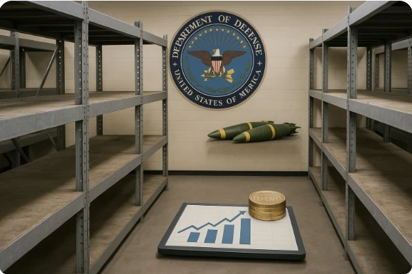군수품 부족을 상징하는 미국 국방부 무기 창고