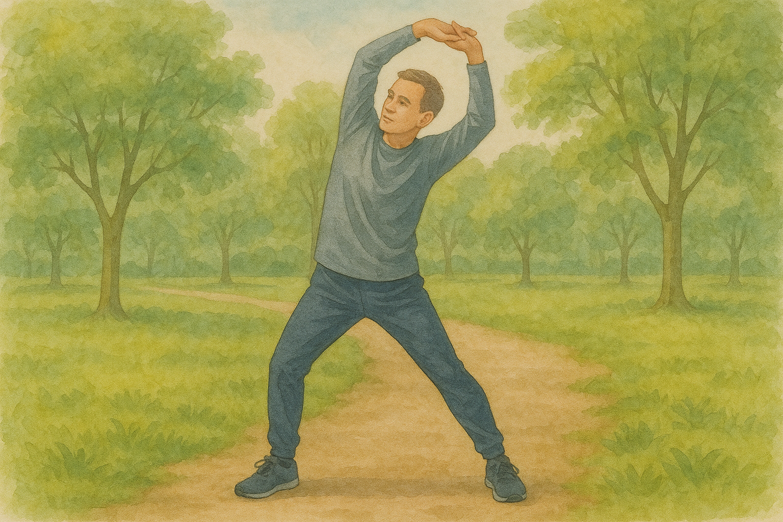 공원에서 스트레칭하는 남성