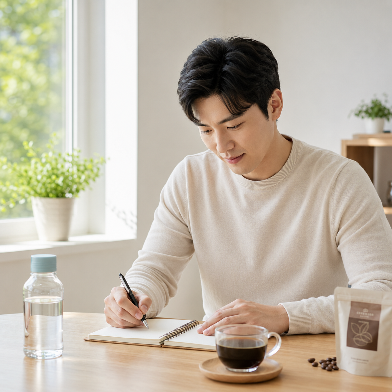 하루 동안 마신 커피와 카페인 섭취량을 기록하는 모습