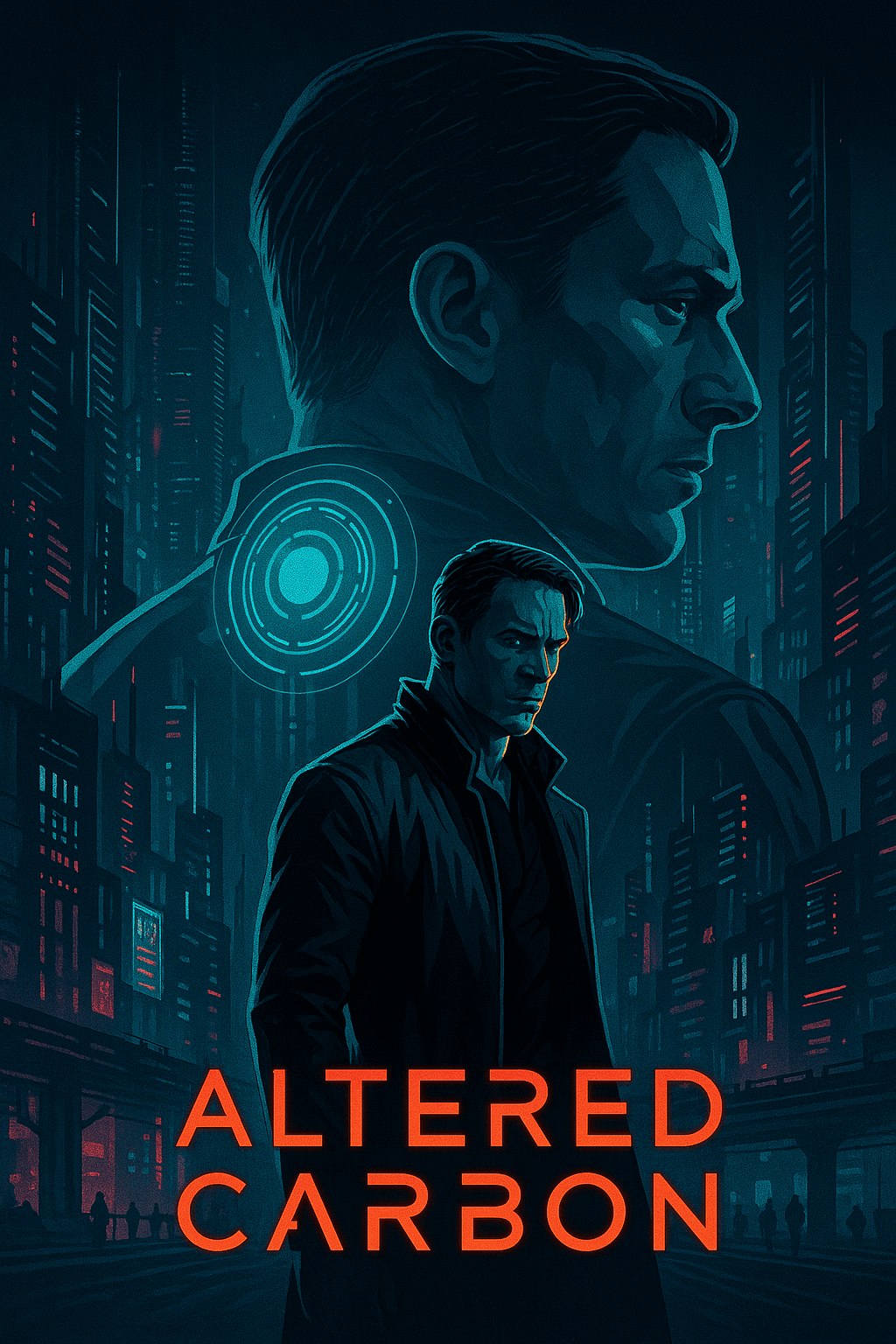 얼터드 카본 미드의 포스터이다 사이버 펑크적인 요소가 가미되어 흥미롭다.