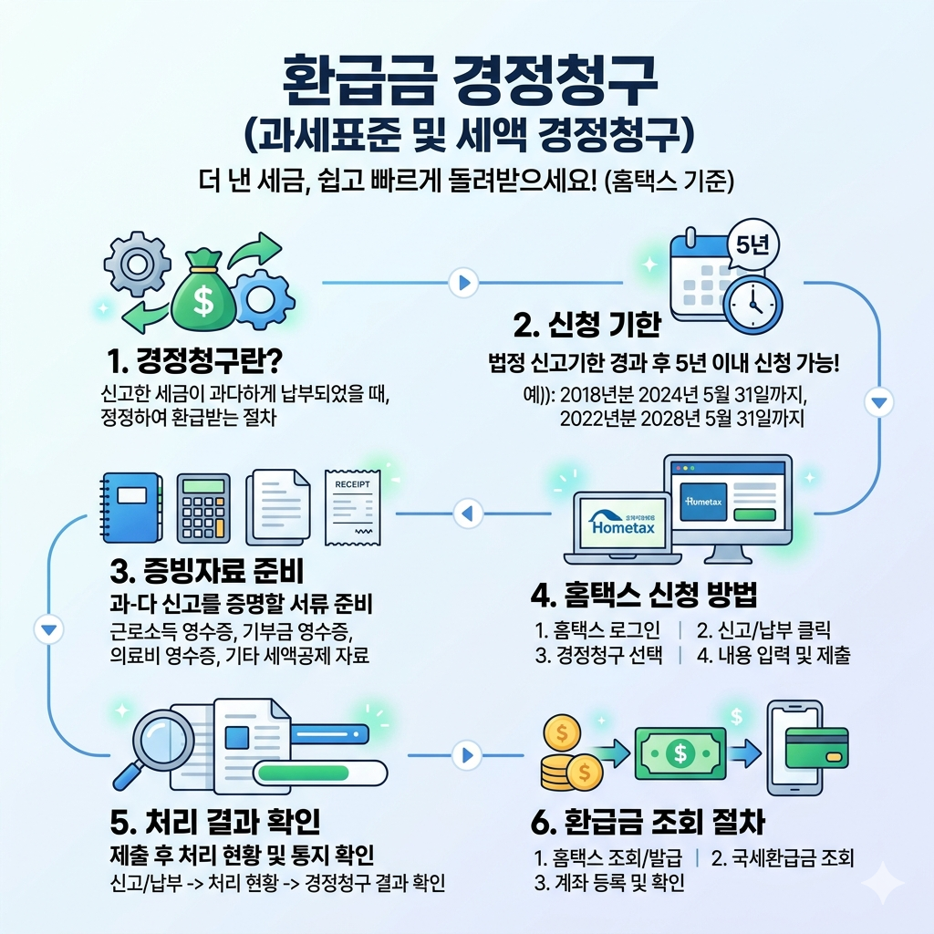 환급금 경정청구 방법 총정리 홈택스 신청, 기한, 환급 조회 인포그래픽