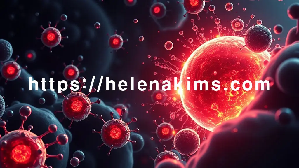 어둡고 유해한 활성산소 입자들이 건강한 세포 주변을 위협적으로 감싸는 모습.