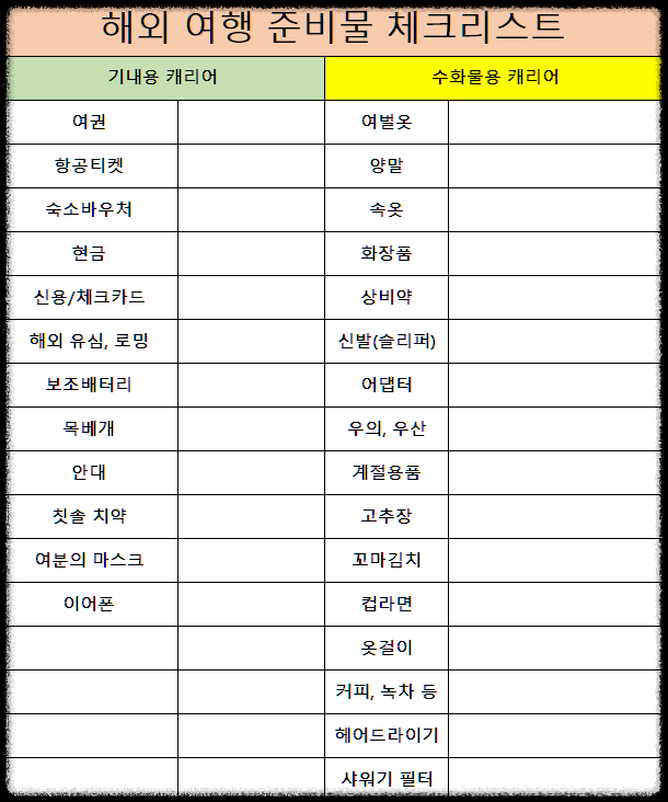 해외 여행 준비물 체크리스트
