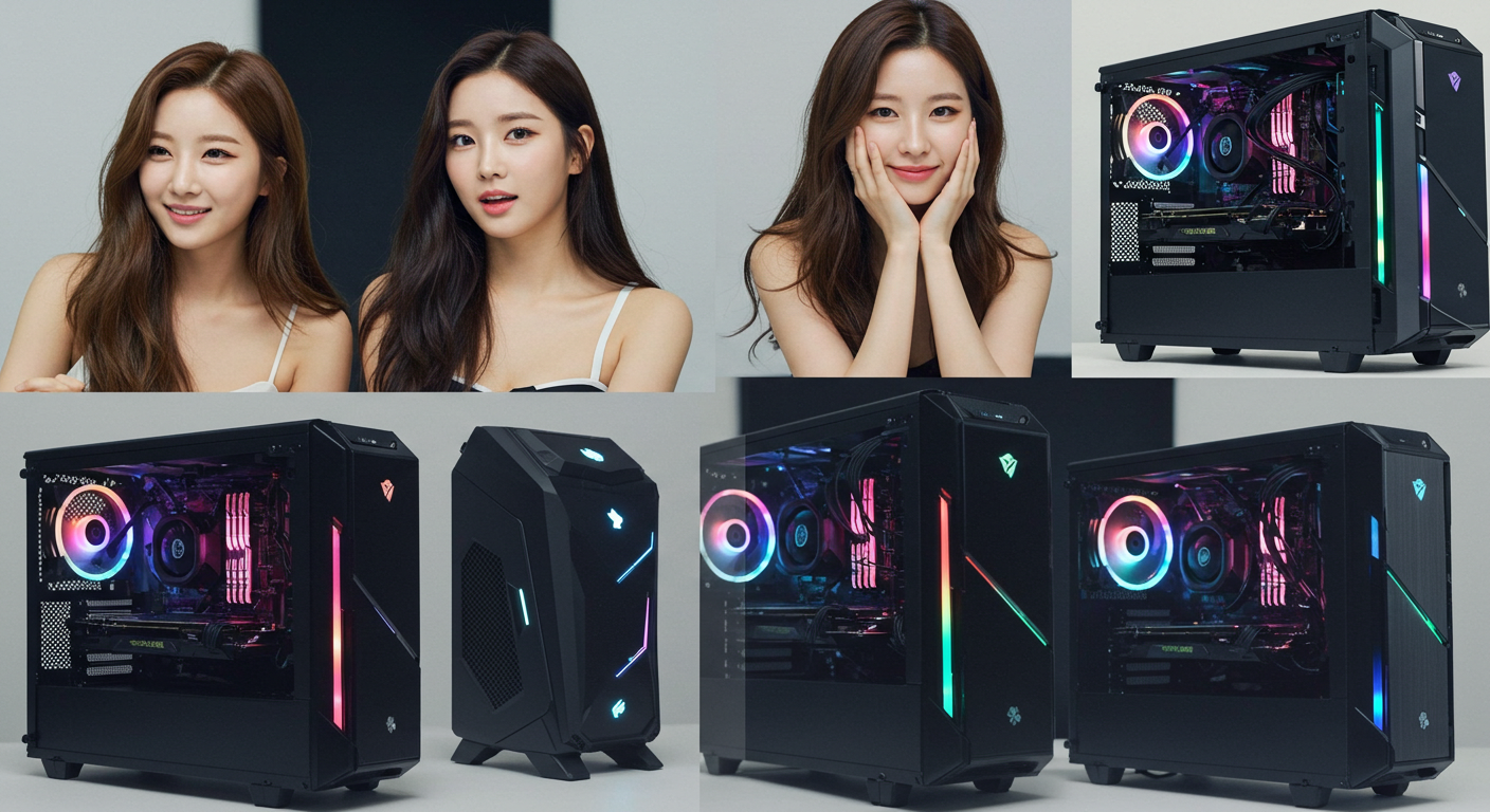 고성능 컴퓨터를 보고있는 여성들