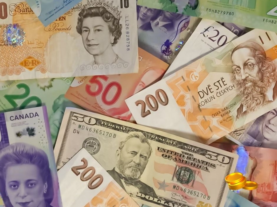 Various international currency banknotes including US dollars, British pounds, and Czech koruna representing global financial diversity via unsplash