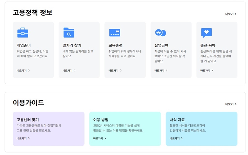 고용정책 정보 및 이용가이드 페이지
