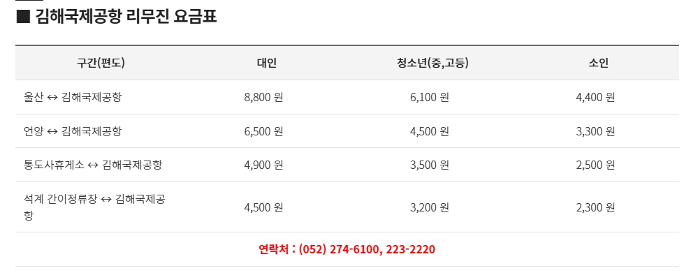 울산 김해공항 리무진 버스 노선 시간표 요금 예약방법