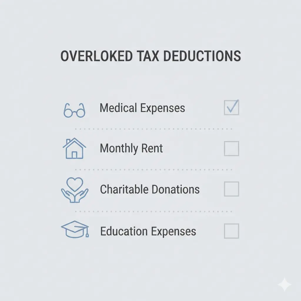 교육비와 가족 관련 지출로 놓치기 쉬운 세금 공제 항목을 강조한 인포그래픽 일러스트