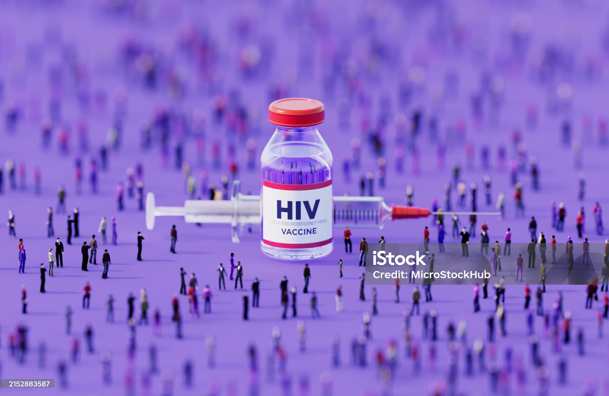 보라색 배경에 HIV 백신 주사
