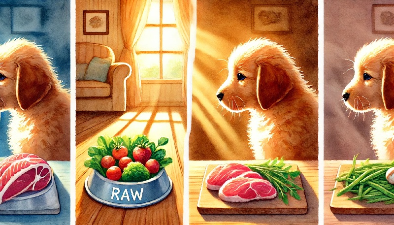 강아지에게 생식과 익힌 음식의 건강에 대한 이미지