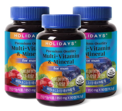 홀리데이즈 멀티비타민 앤 미네랄 포맨, 90정, 3개