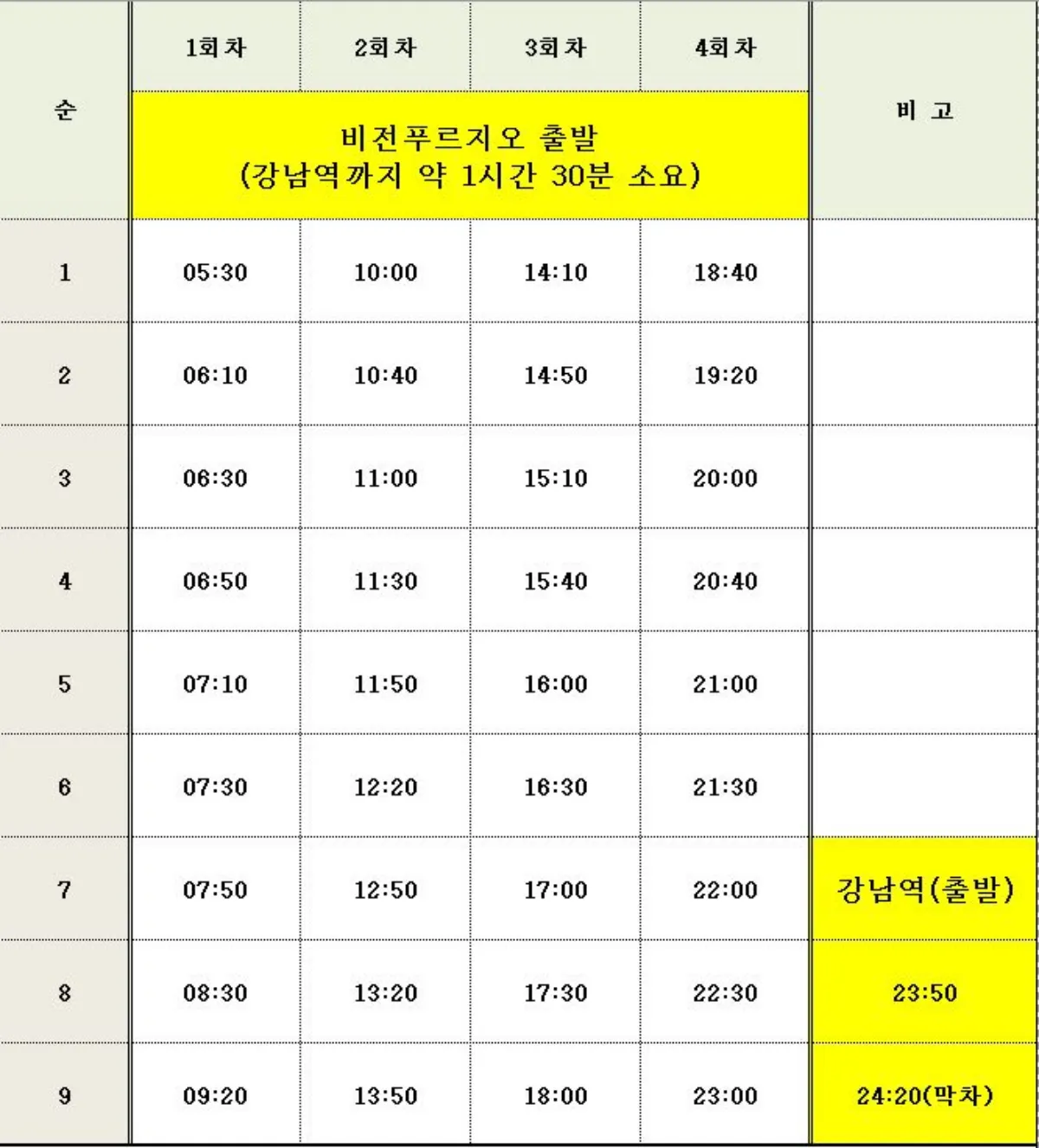 6600번 버스 시간표