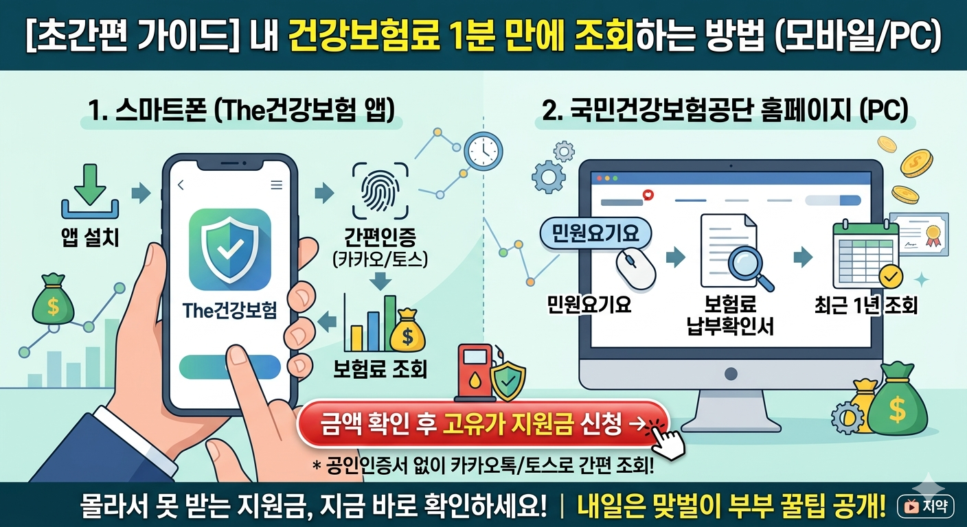 고유가 지원금 신청 전 필수! 내 건강보험료 1분 만에 조회하는 방법 (모바일PC)