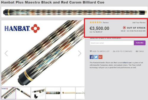 가장 비싼 개인큐 당구큐대의 브랜드 및 판매가격(한밭 당구큐)