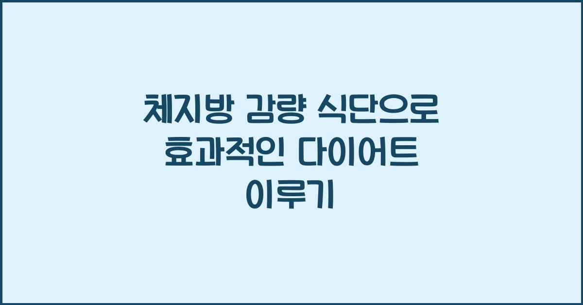 체지방 감량 식단, 효과적인 다이어트