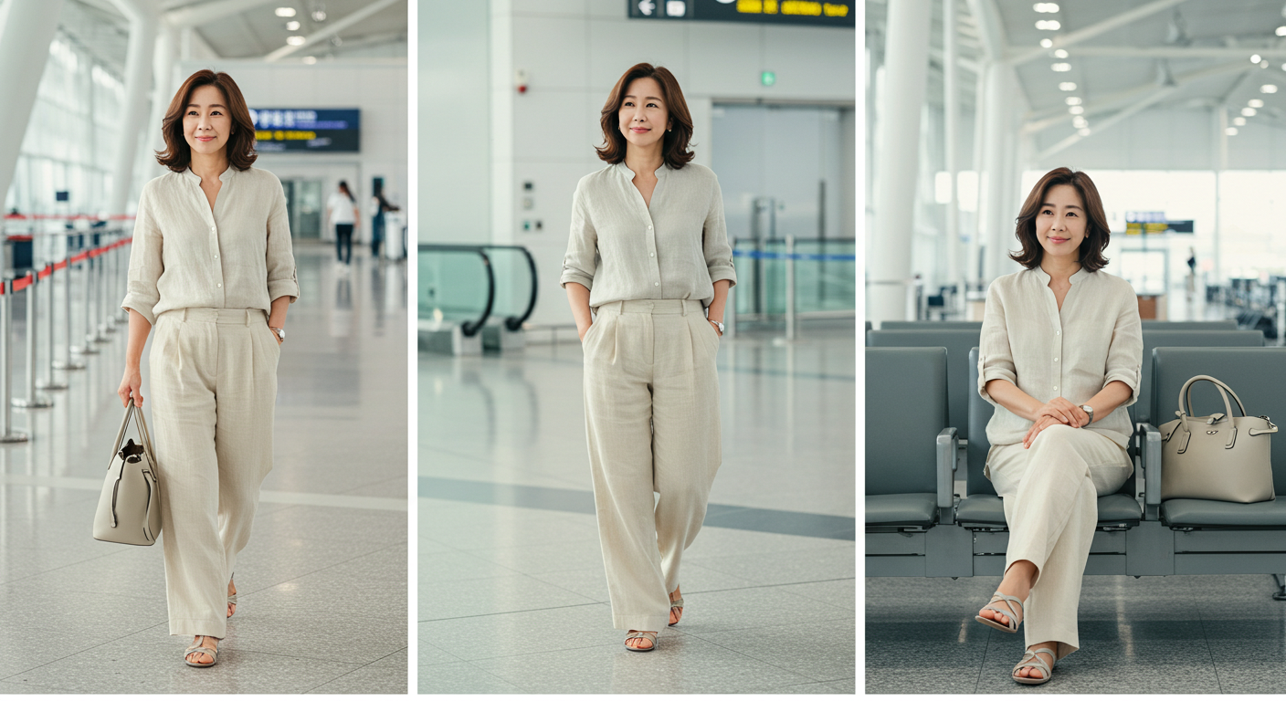 중년 여성 공항패션
