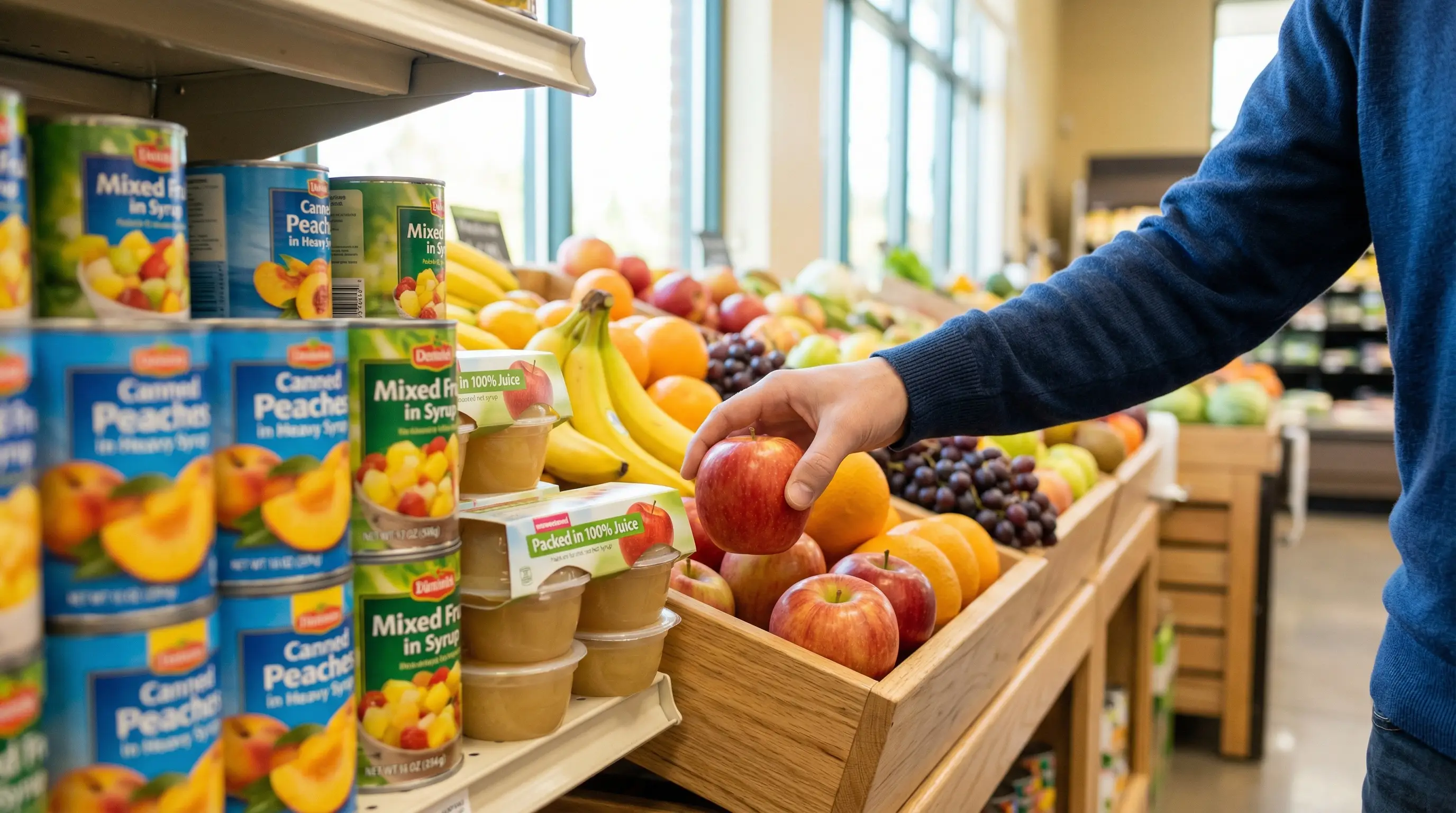 혈당 관리를 위해 가공 과일보다 더 나은 선택을 하는 장면