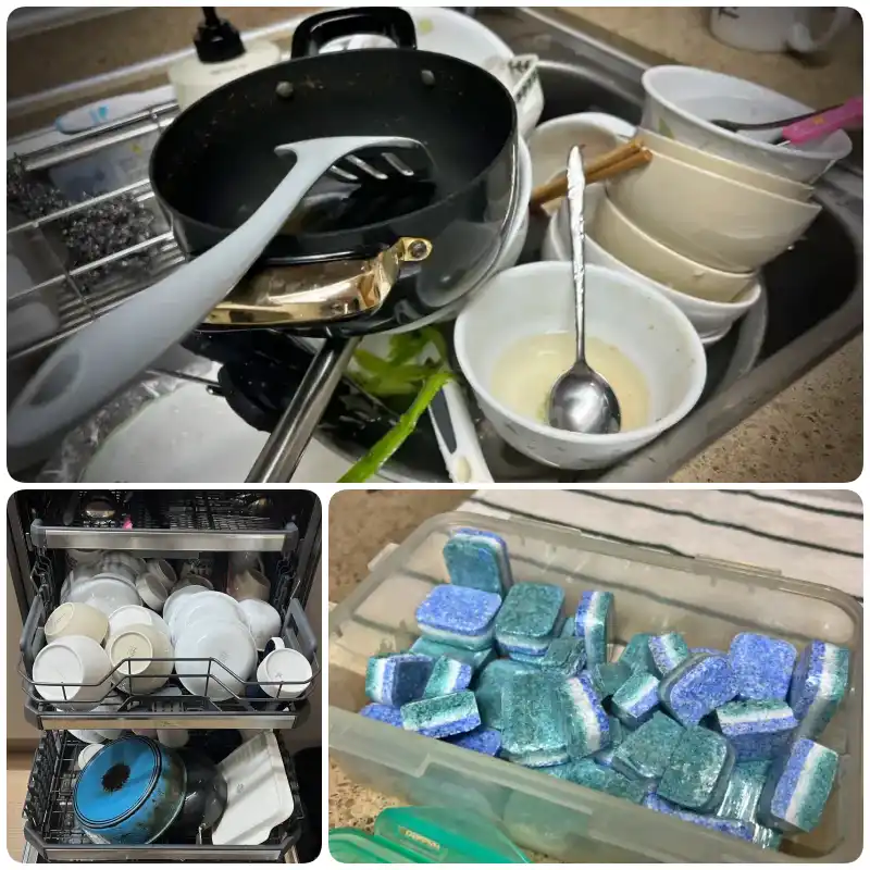 식세기 공간 수준 비교 사진 입니다. 이렇게 많았던 설거지양이 한번에 처리할 수 있어서 너무 좋습니다.