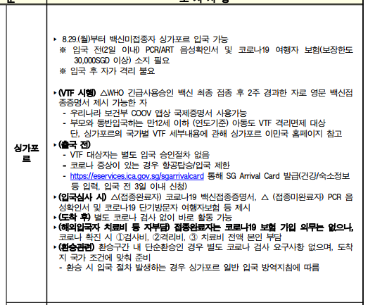 싱가포르 입국서류
