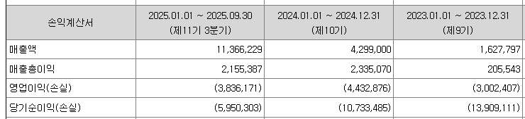 나라스페이스테크놀로지 손익계산서