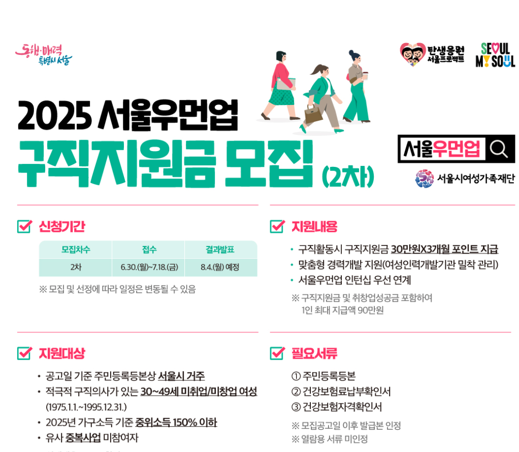 서울런4050 서울우먼업 구직지원금 모집 공고 안내문