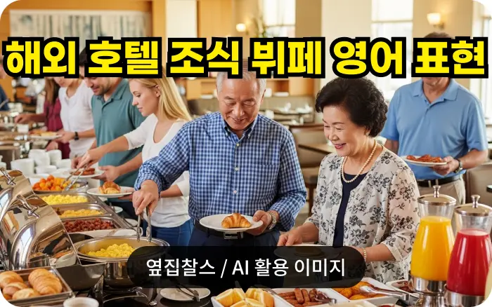 뷔페에서 음식을 고르는 노부부