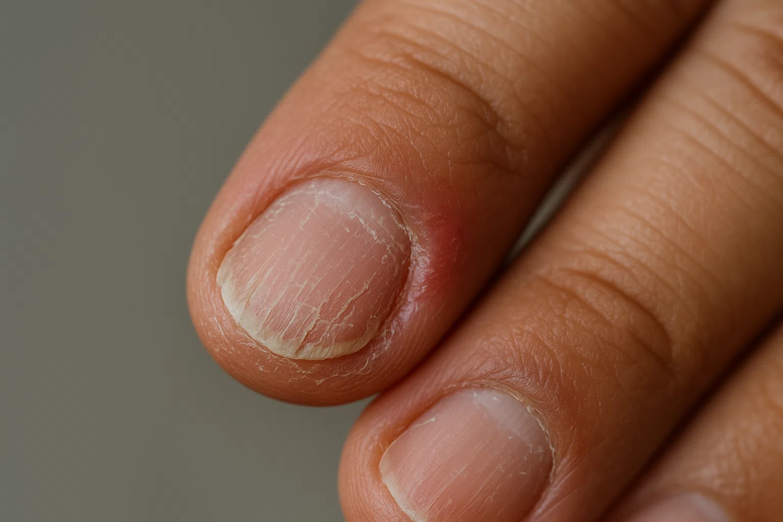 거칠고 갈라진 손톱과 염증이 생긴 손가락 끝
