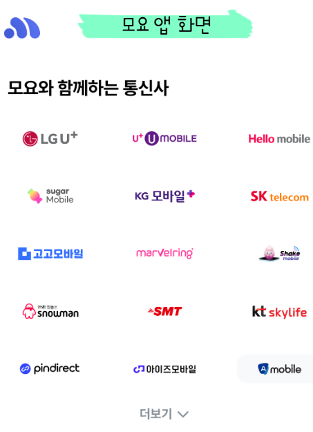 모요에서 알뜰폰 요금제를 비교하는 화면 1