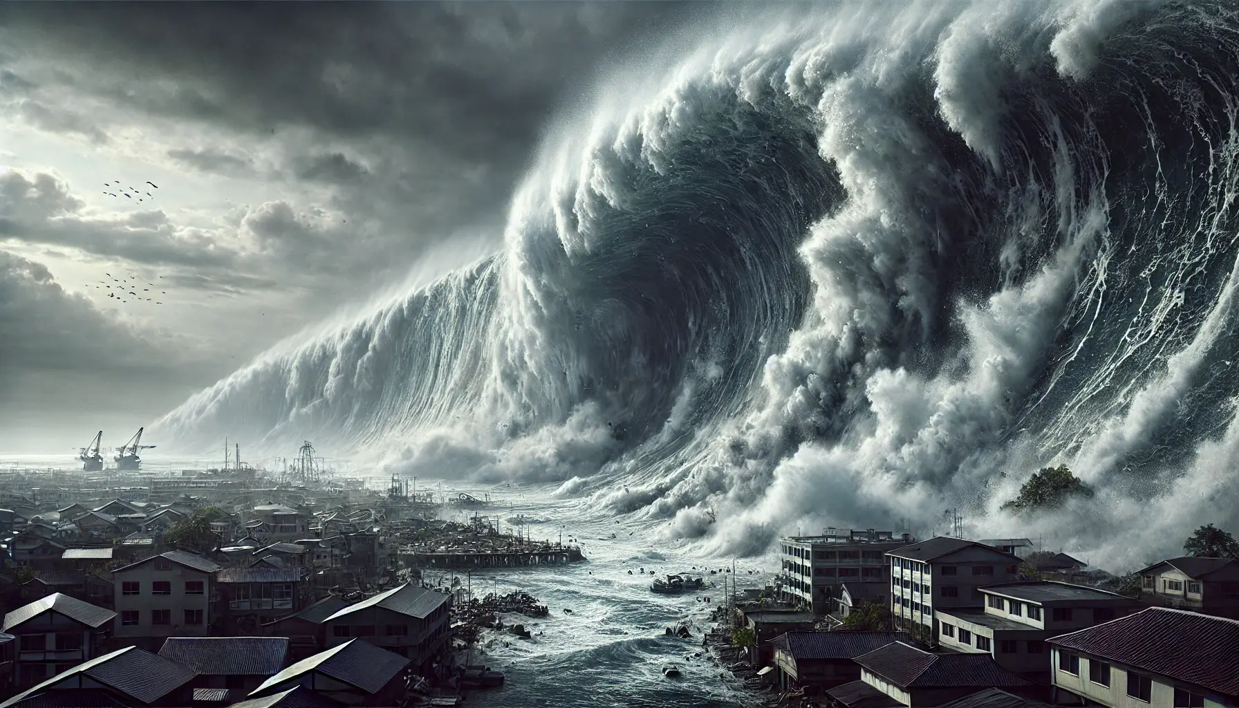 파도가 마을을 뒤덮는 모습