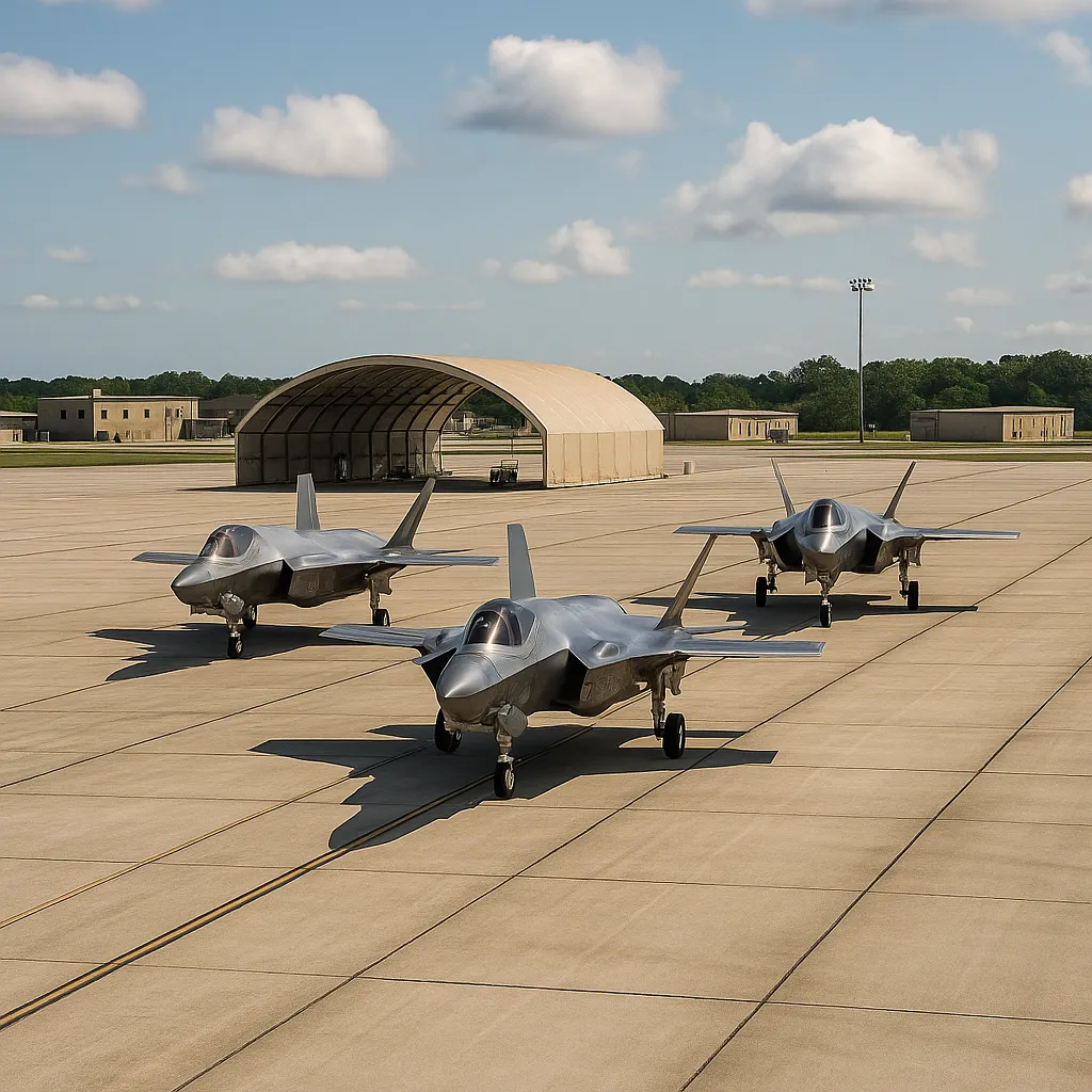 활주로에 정렬된 F-35 전투기들