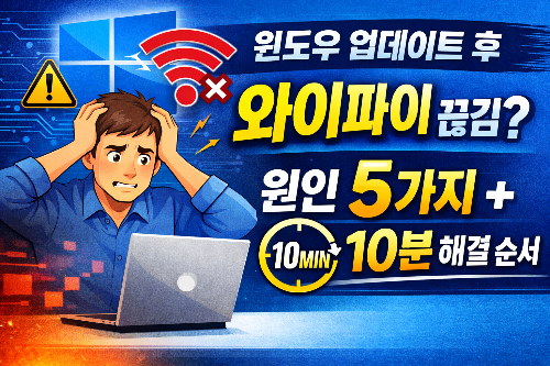 윈도우 업데이트 후 와이파이 끊김? 원인 5가지 + 10분 해결 순서