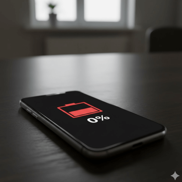 스마트폰 배터리 0% 방전 사진