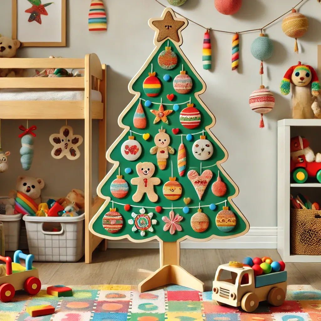 아이방에 장식된 크리스마스 PE트리와 장난감