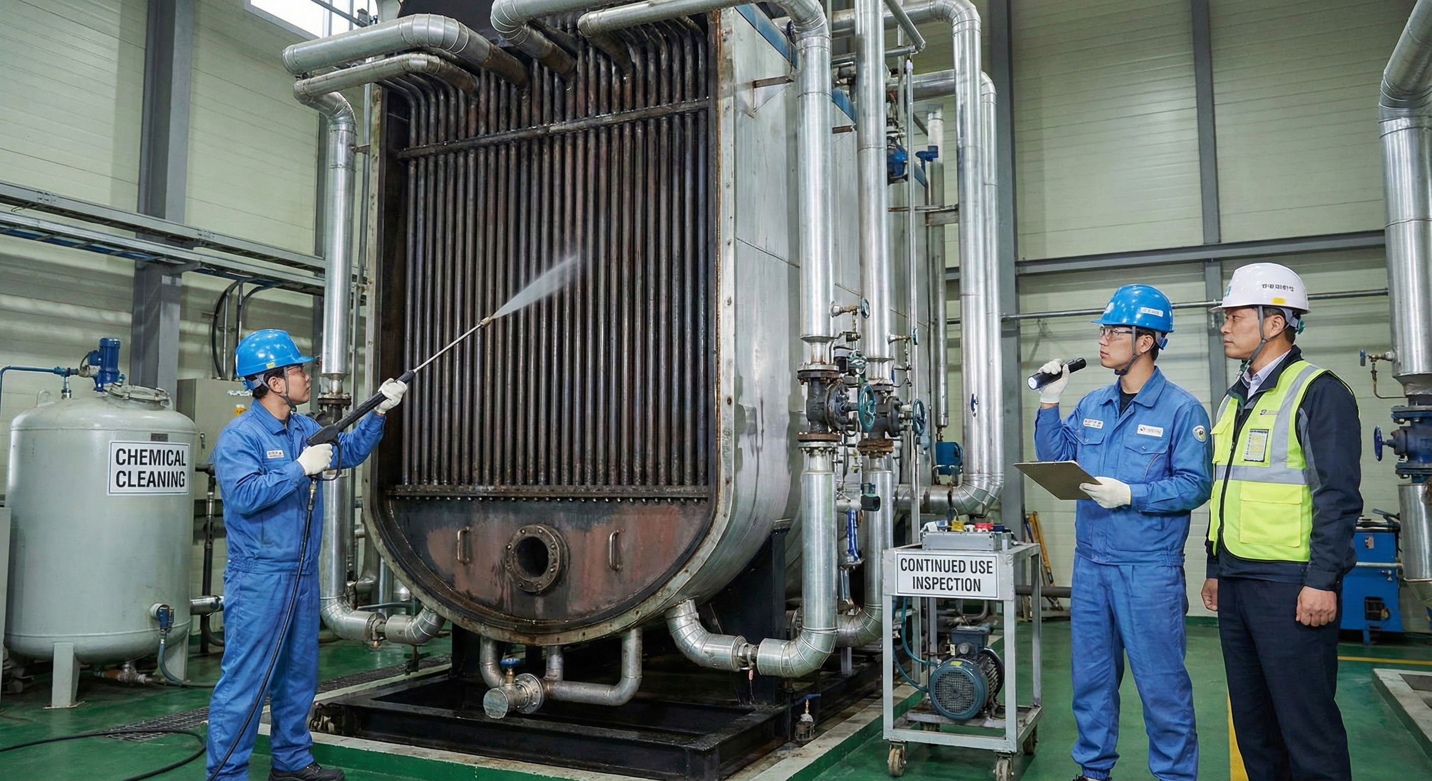 보일러 세관 및 법정검사하는 모습