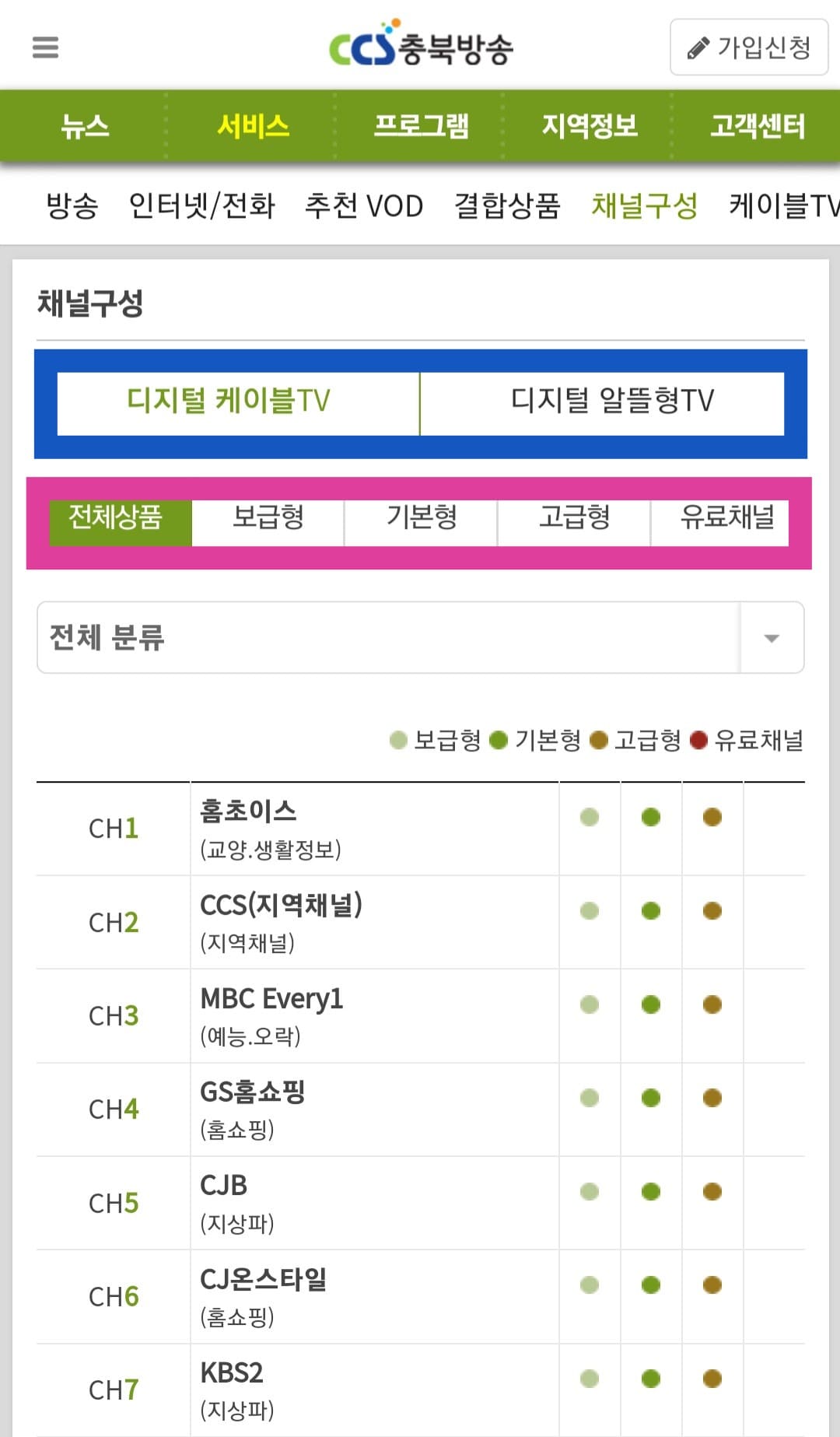 CCS충북방송-채널번호-및-편성표-확인-방법-안내-이-페이지에서는-디지털-케이블TV와-디지털-알뜰형TV-요금제별-서비스를-알-수-있는데요.-간략히-정리하면,-디지털-케이블TV는-보급형(HD),-기본형(HD),-고급형(HD),-유료-채널로-구성되어-있습니다.
