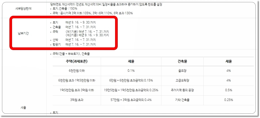 재산세 주택분 7월 재산세 토지분 9월 조회 선박 항공기 등 건축물 납부시기