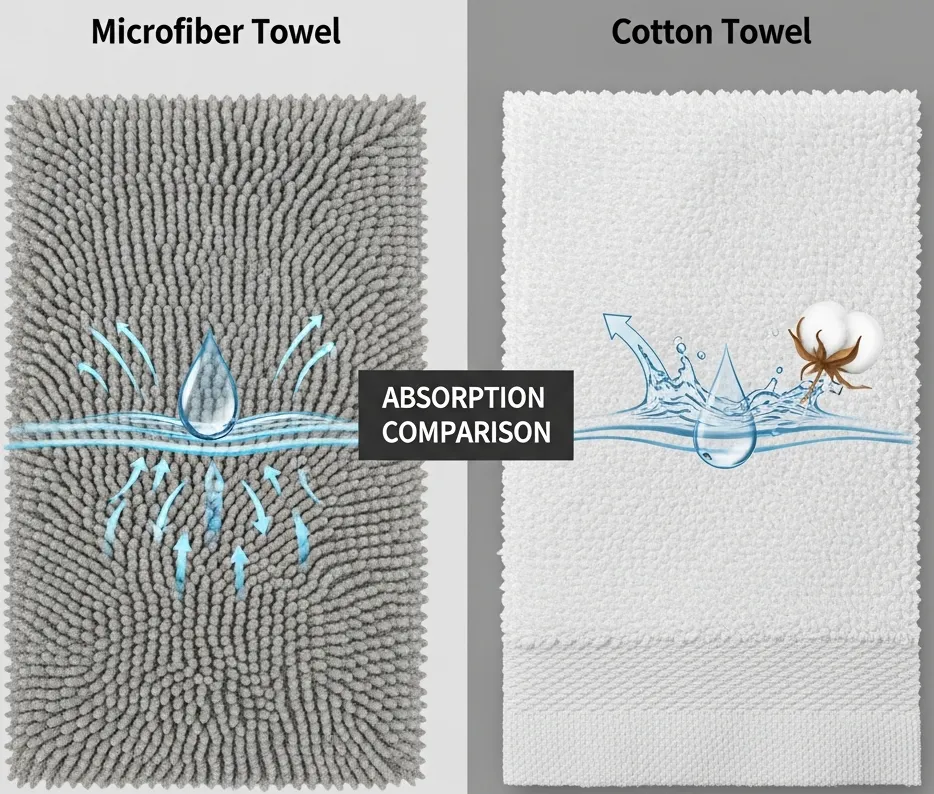 극세사와 면 흡수 비교