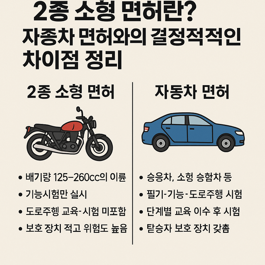 2종 소형 면허와 자동차 면허의 차이점이 정리된 포스터