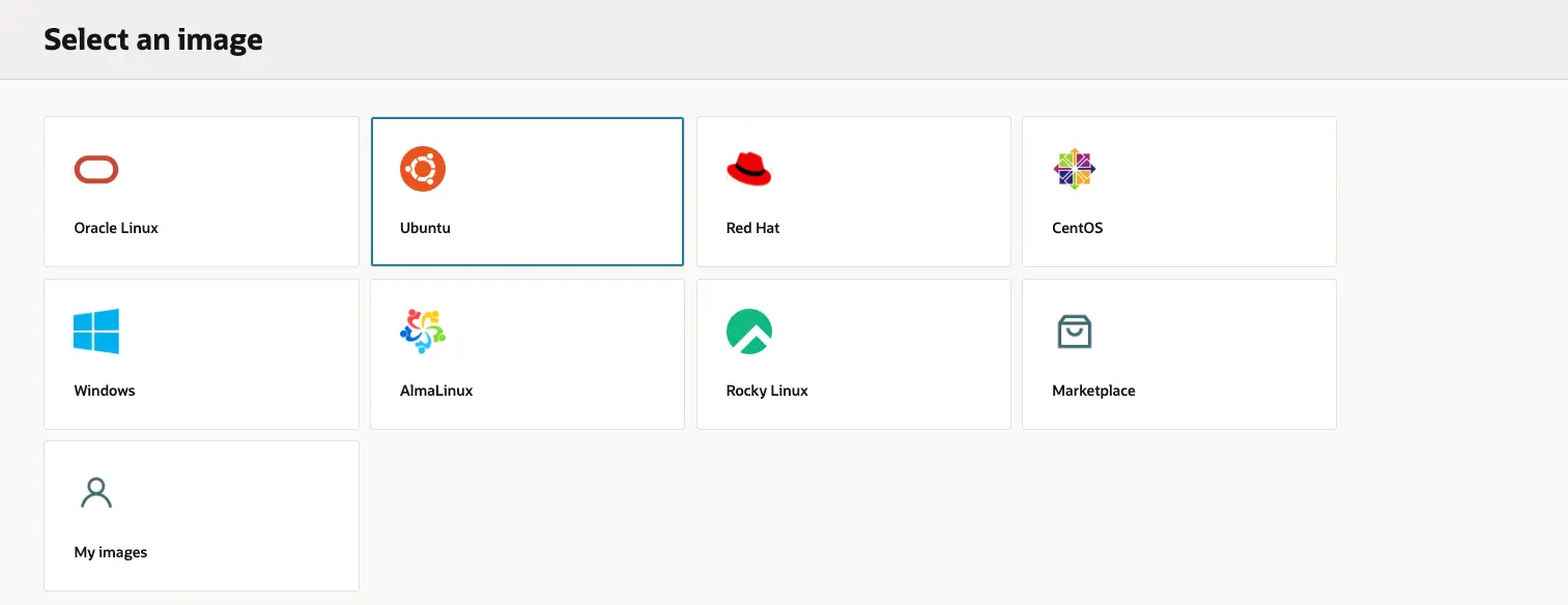 오라클 클라우드 - Compute - Create Instances - Basic Information - Image and shape - Image - Select Image