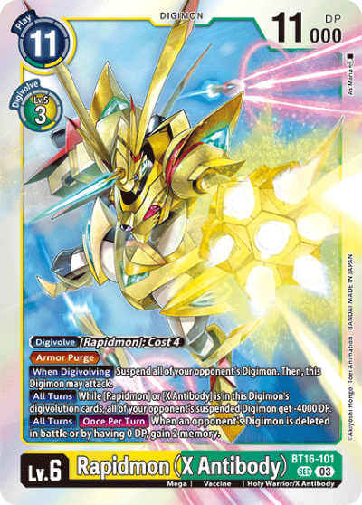 디지몬 TCG 신규 부스터 팩 추천 BT 16 비기닝 옵저버 수록 카드 / BT16-101 래피드몬 X항체