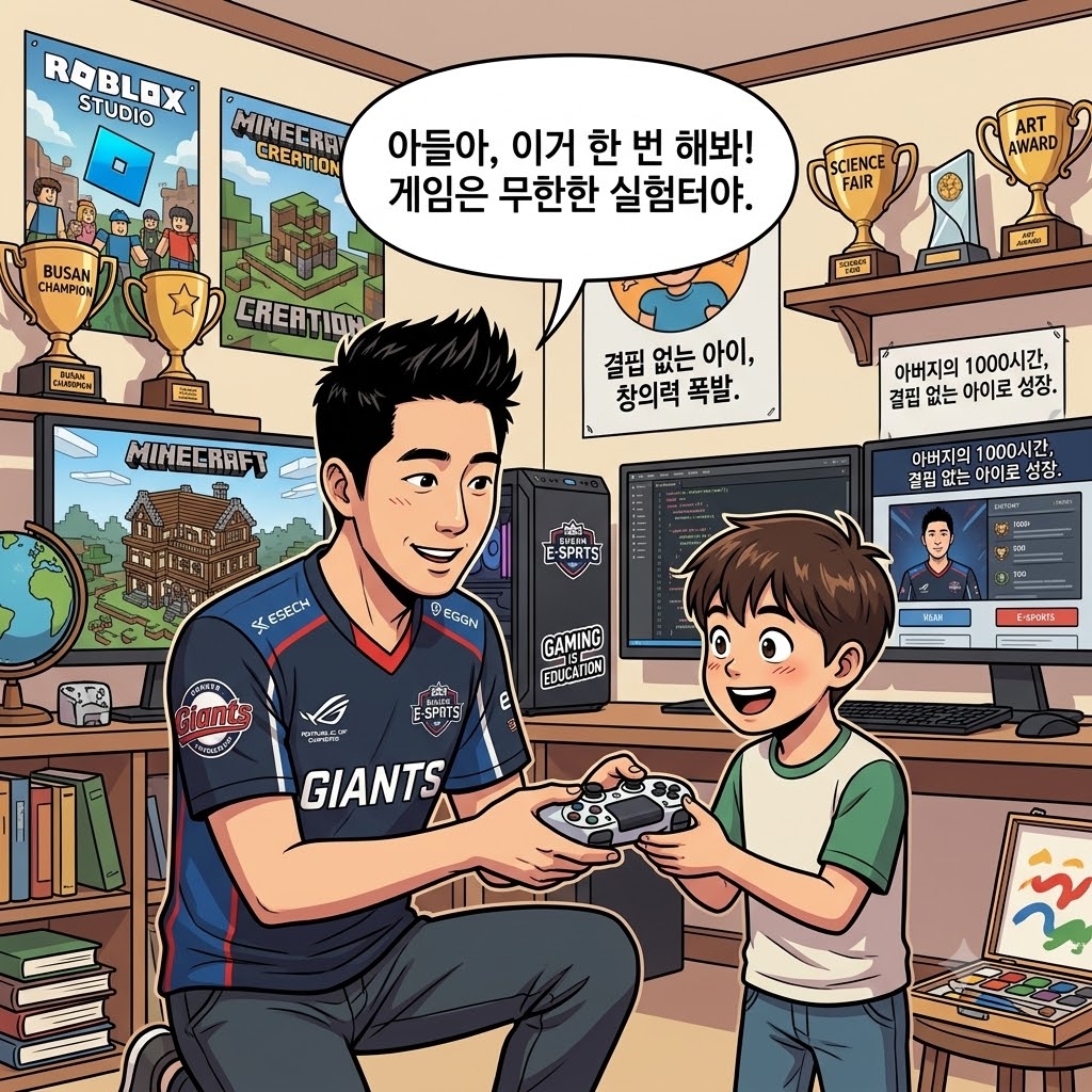 아이에게 게임을 적극 권장하는 모습