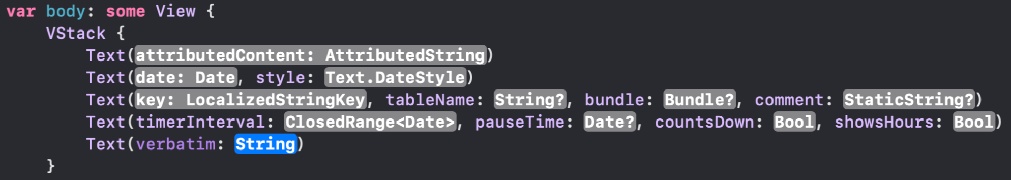 Text parameters