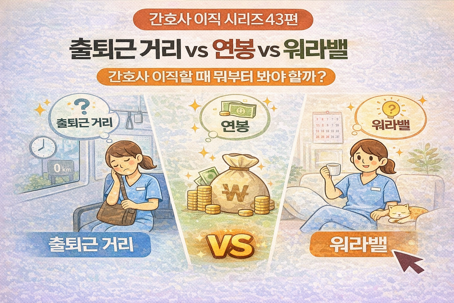 간호사 이직 시리즈 43편: 출퇴근 거리 vs 연봉 vs 워라밸 ❘ 나에게 맞는 최적의 조합 찾기