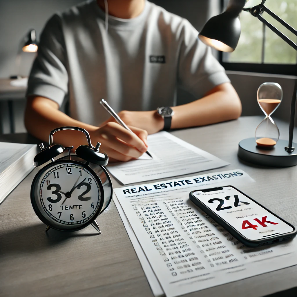 타이머를 사용해 모의시험을 보는 학생